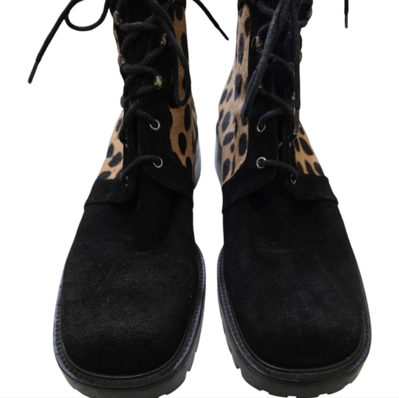 Stuart Weitzman Black and Leopard Ankle Boots - Picture 9 of 12